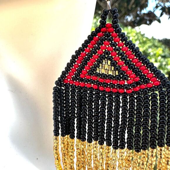 MEXICAN BEADED EARRINGS - ABORIGINAL FLAG COLORS - Picture 4 of 8
